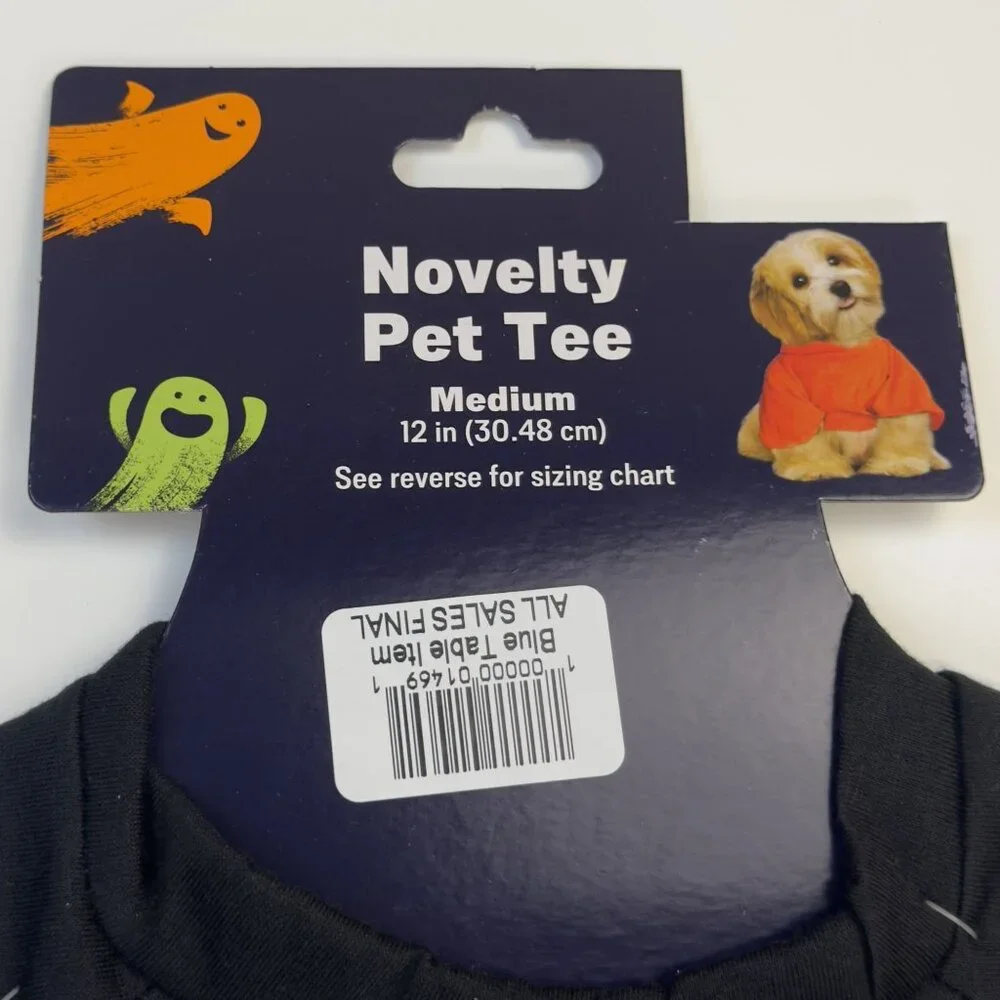 Halloween Novelty Pet Tee Medium Ghost and Pumpkin Design Black Dog Costume NEW